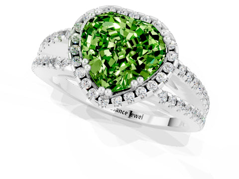 White gold Heart Cut Peridot Halo Split Shank Engagement Ring_13