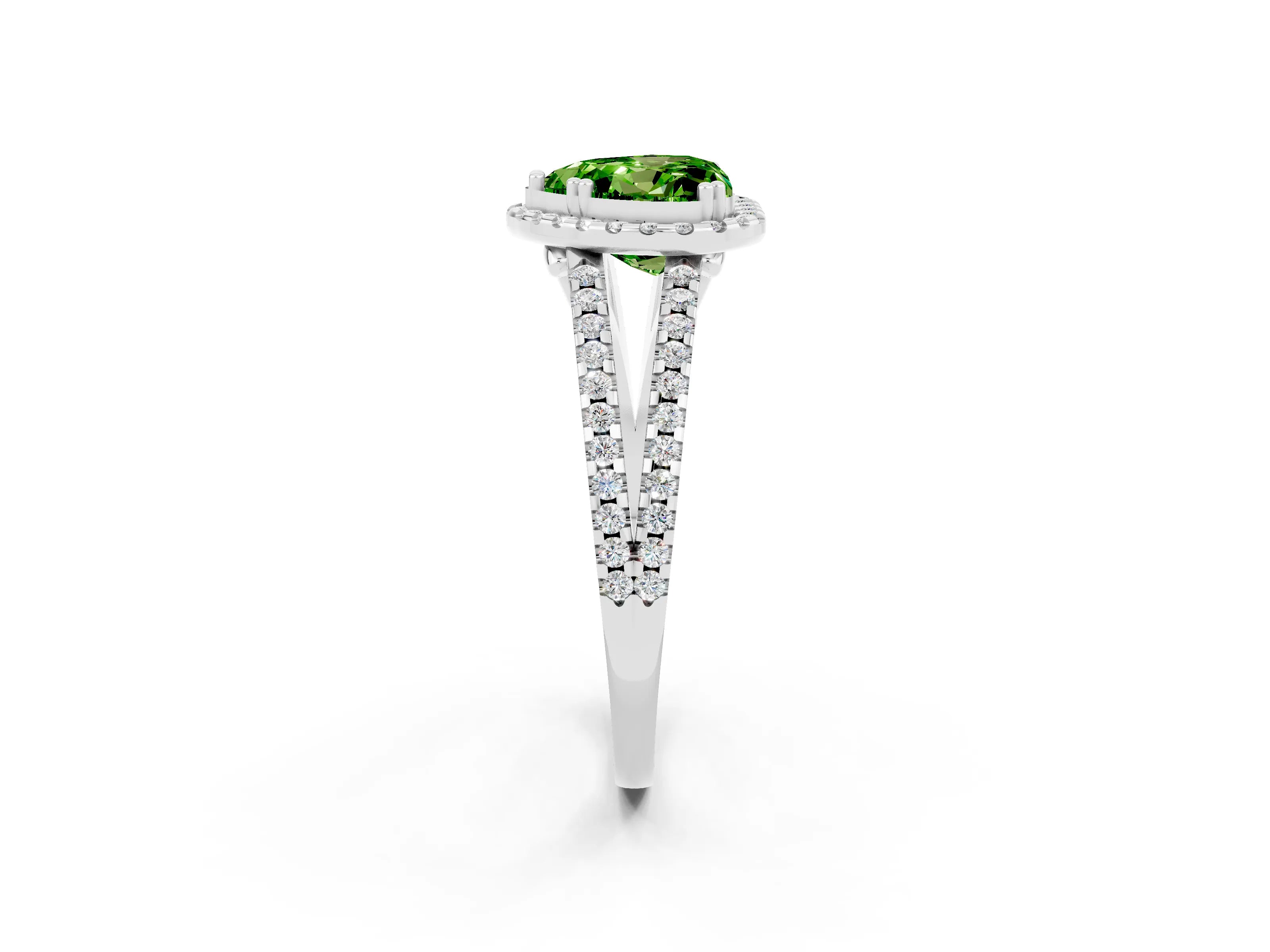 White gold Heart Cut Peridot Halo Split Shank Engagement Ring_14
