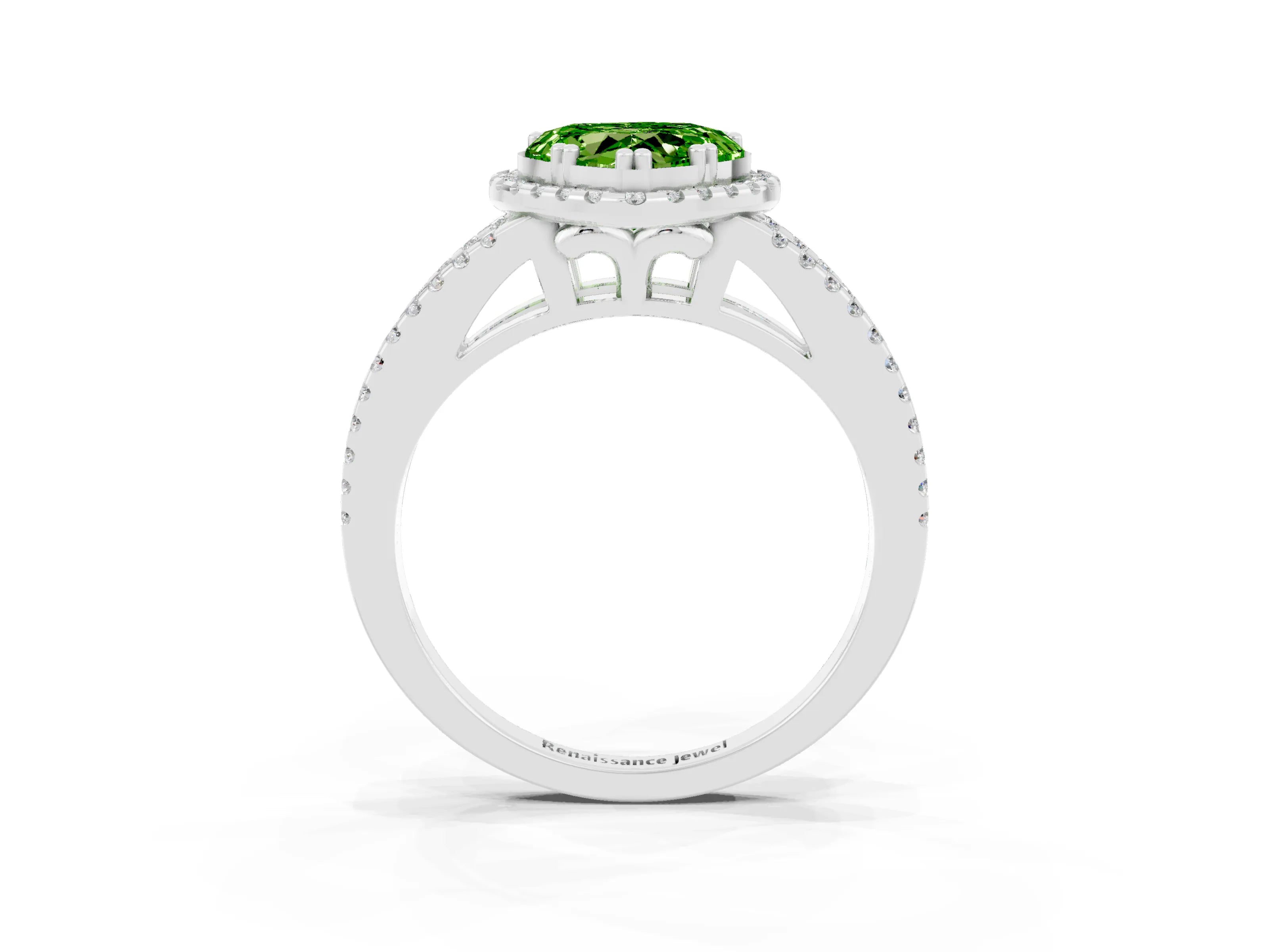 White gold Heart Cut Peridot Halo Split Shank Engagement Ring_15
