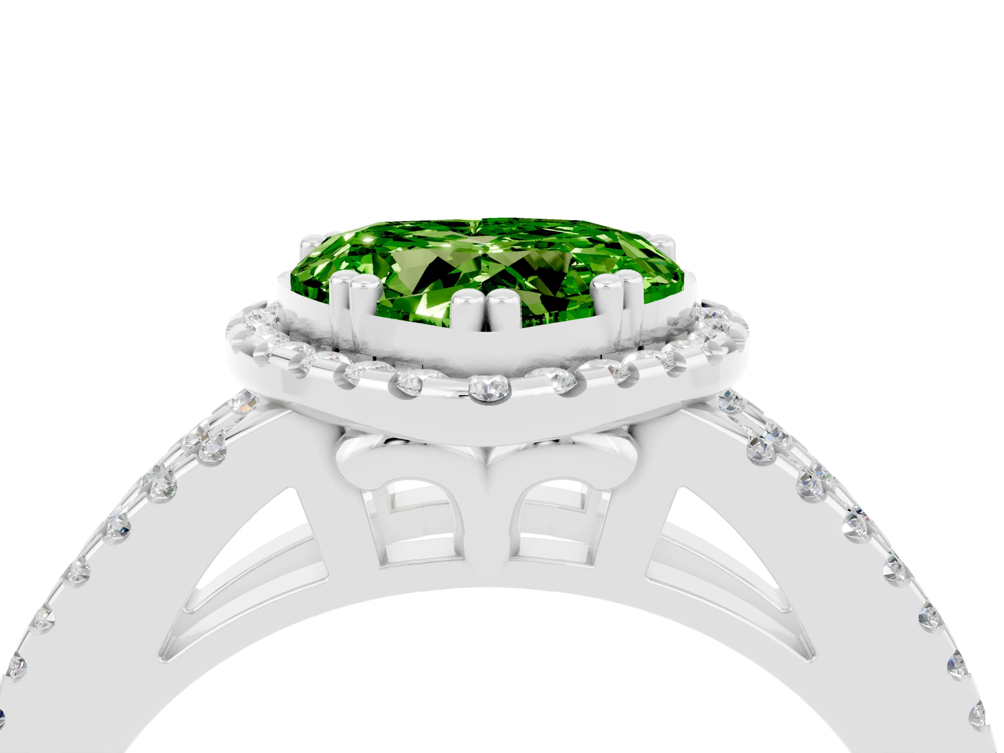 White gold Heart Cut Peridot Halo Split Shank Engagement Ring_16