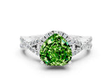 White gold Heart Cut Peridot Halo Twist Band Solitaire Prong Setting Ring