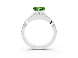 White gold Heart Cut Peridot Halo Twist Band Solitaire Prong Setting Ring_3