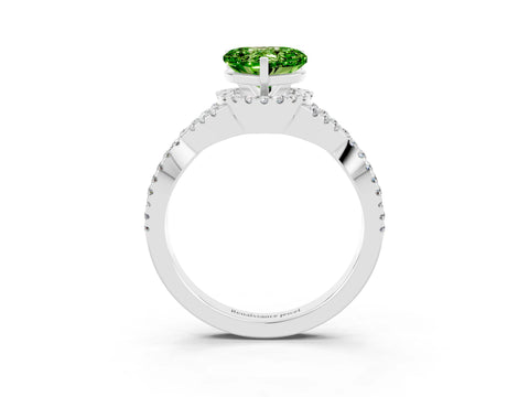 White gold Heart Cut Peridot Halo Twist Band Solitaire Prong Setting Ring_3