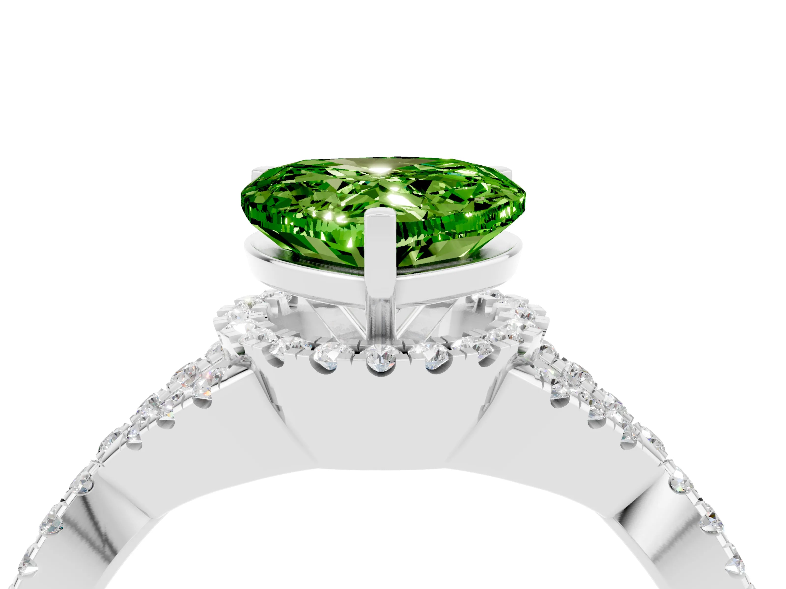 White gold Heart Cut Peridot Halo Twist Band Solitaire Prong Setting Ring_4
