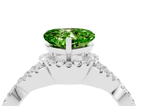 White gold Heart Cut Peridot Halo Twist Band Solitaire Prong Setting Ring_4