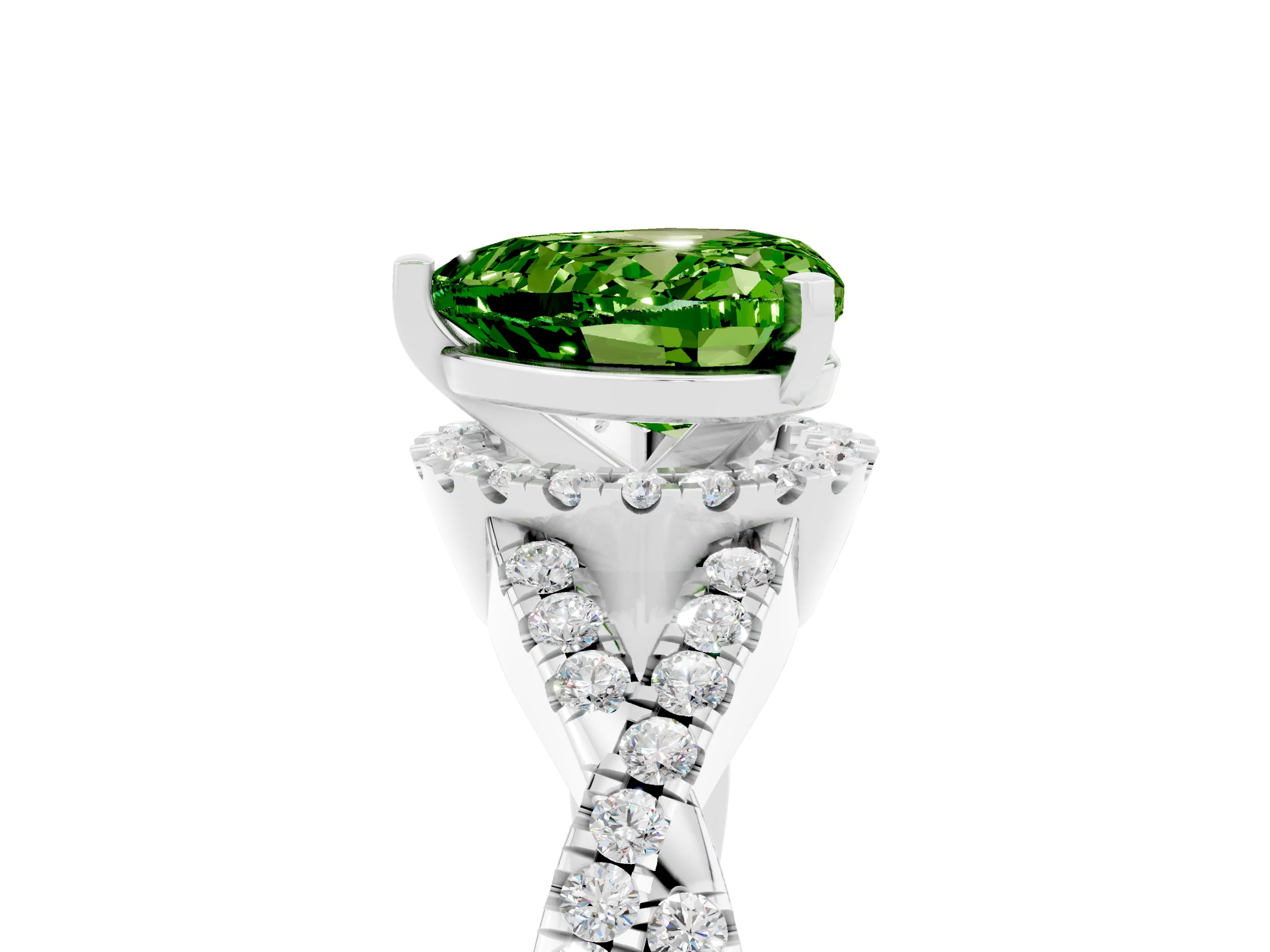 White gold Heart Cut Peridot Halo Twist Band Solitaire Prong Setting Ring_5