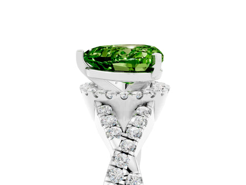 White gold Heart Cut Peridot Halo Twist Band Solitaire Prong Setting Ring_5