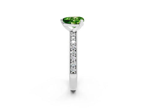 White gold Heart Cut Peridot Milgrain Pavé Engagement Ring with Four-Prong Setting_14