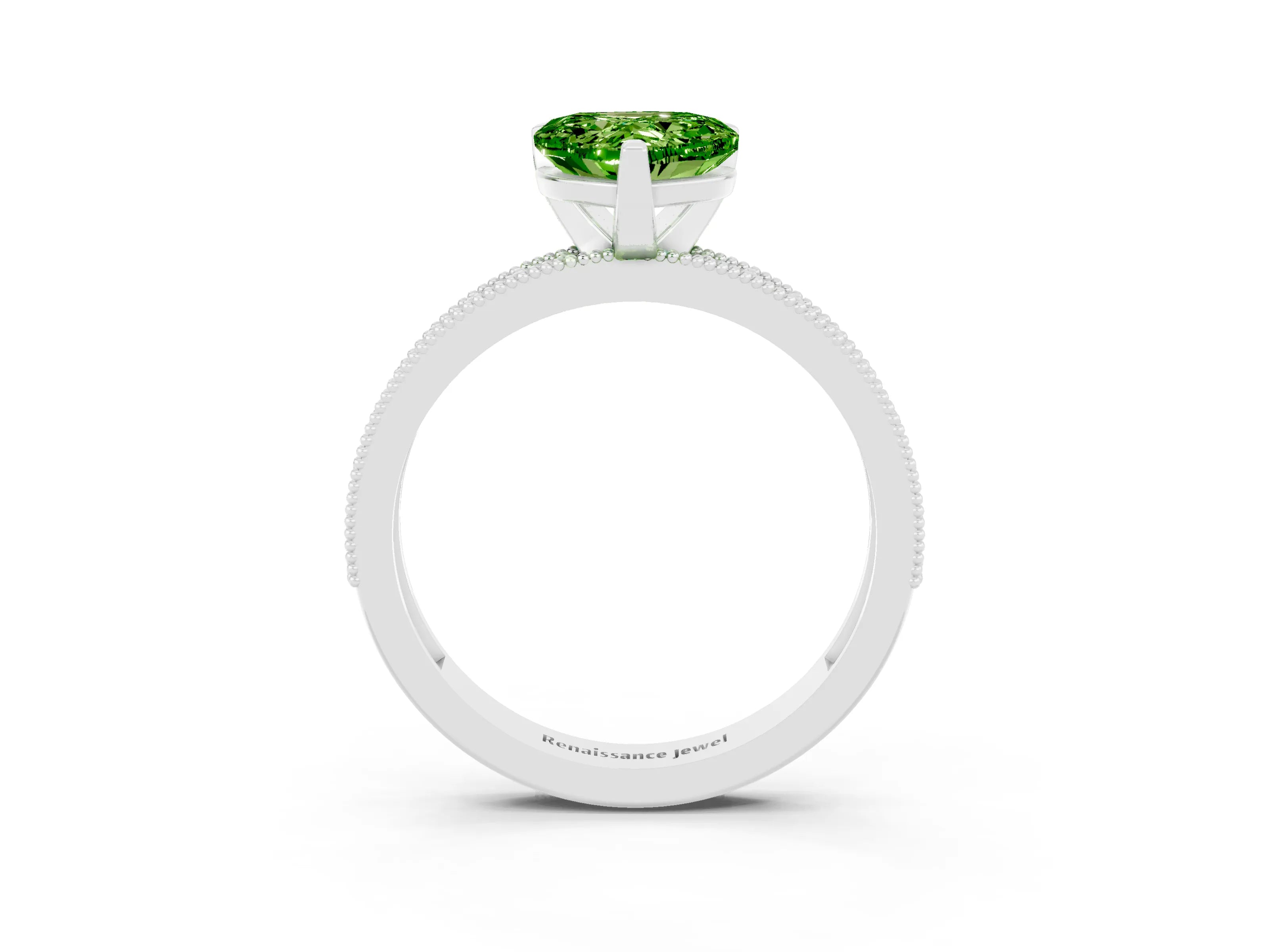 White gold Heart Cut Peridot Milgrain Pavé Engagement Ring with Four-Prong Setting_15