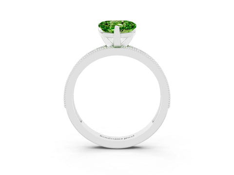 White gold Heart Cut Peridot Milgrain Pavé Engagement Ring with Four-Prong Setting_15