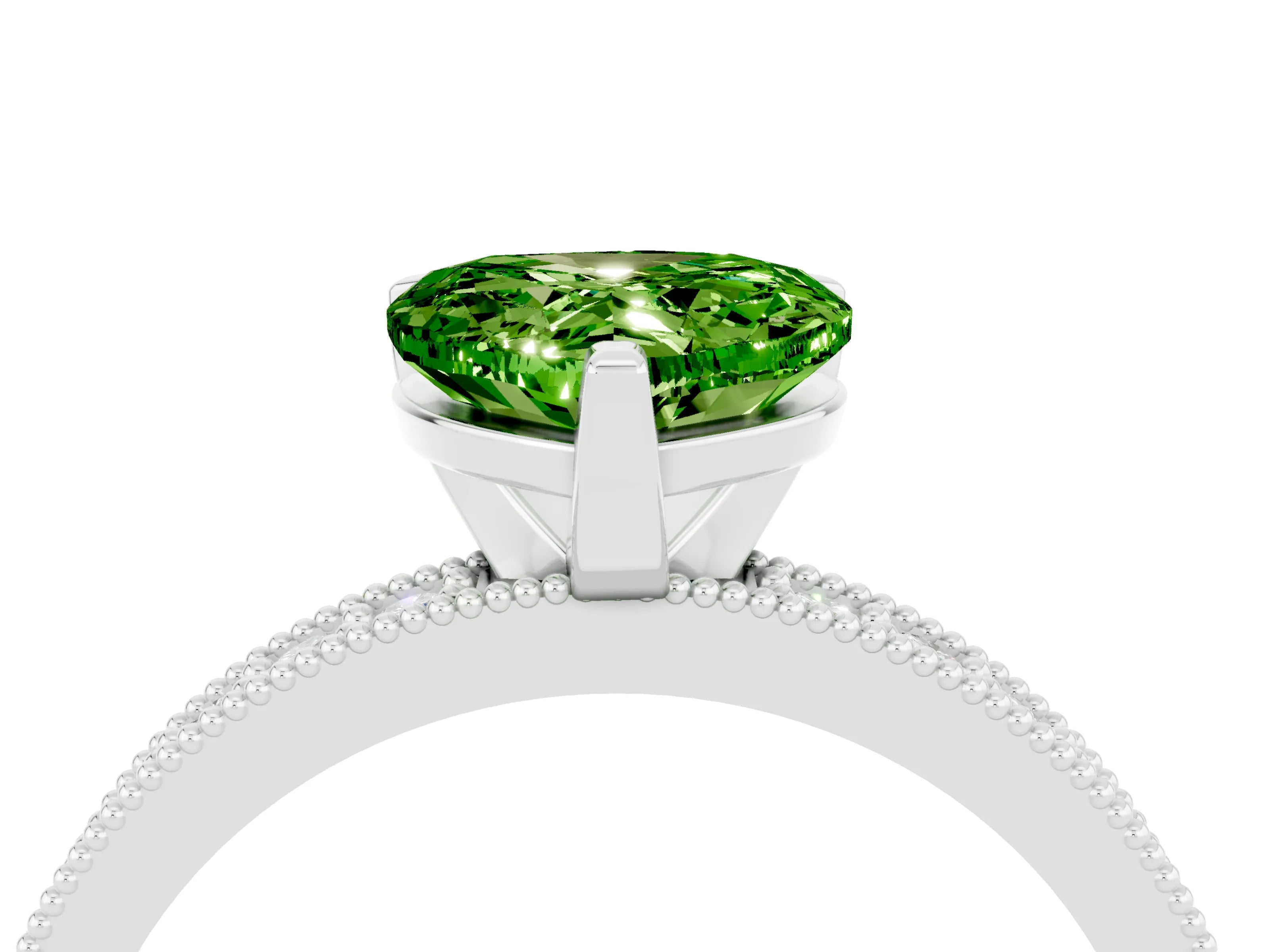 White gold Heart Cut Peridot Milgrain Pavé Engagement Ring with Four-Prong Setting_16