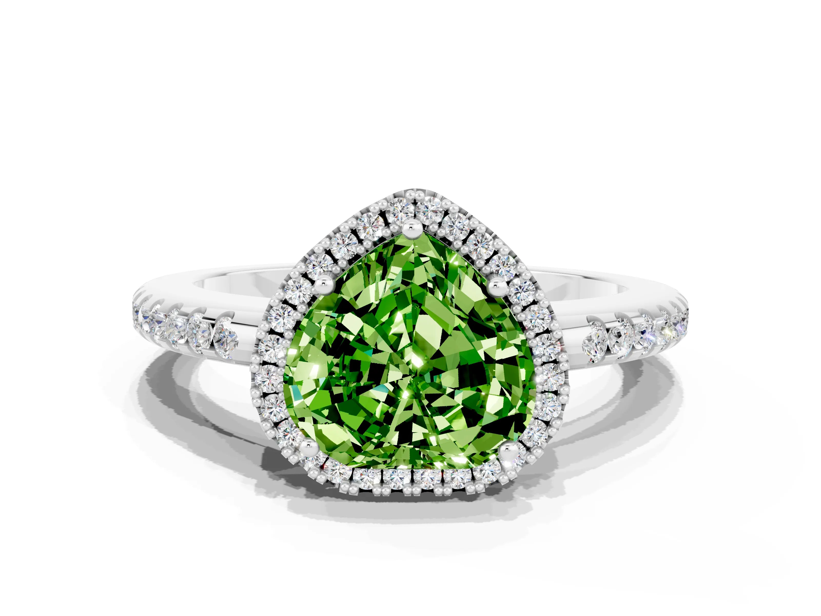 White gold Heart Cut Peridot Pavé Halo Ring with Four-Prong Setting_12