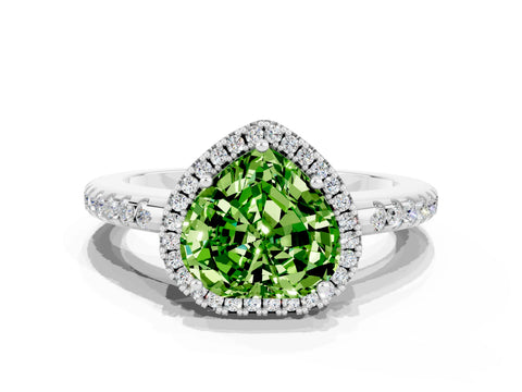 White gold Heart Cut Peridot Pavé Halo Ring with Four-Prong Setting_12