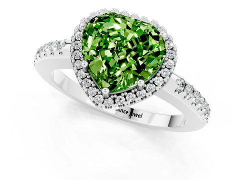 White gold Heart Cut Peridot Pavé Halo Ring with Four-Prong Setting_13