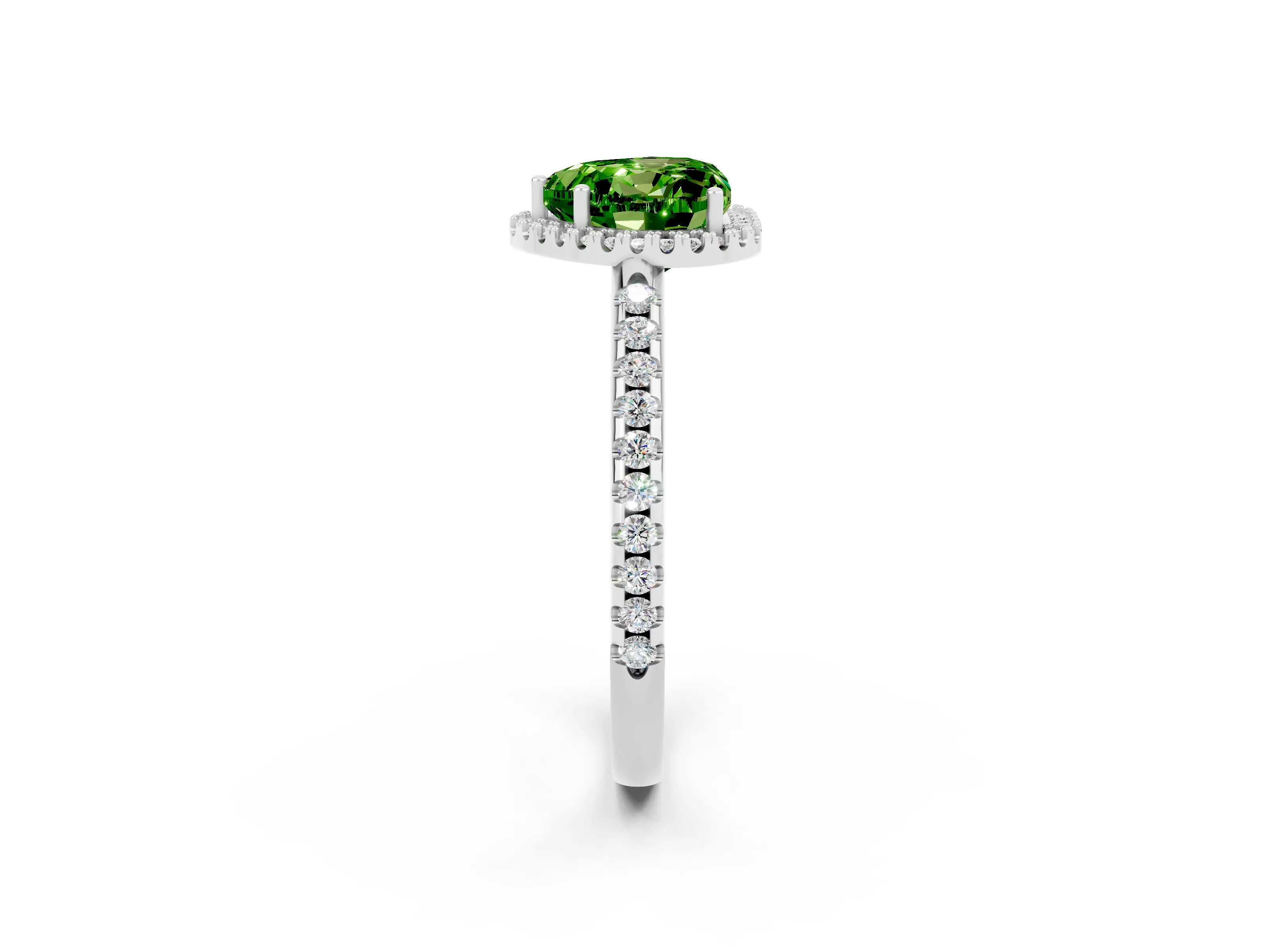 White gold Heart Cut Peridot Pavé Halo Ring with Four-Prong Setting_14