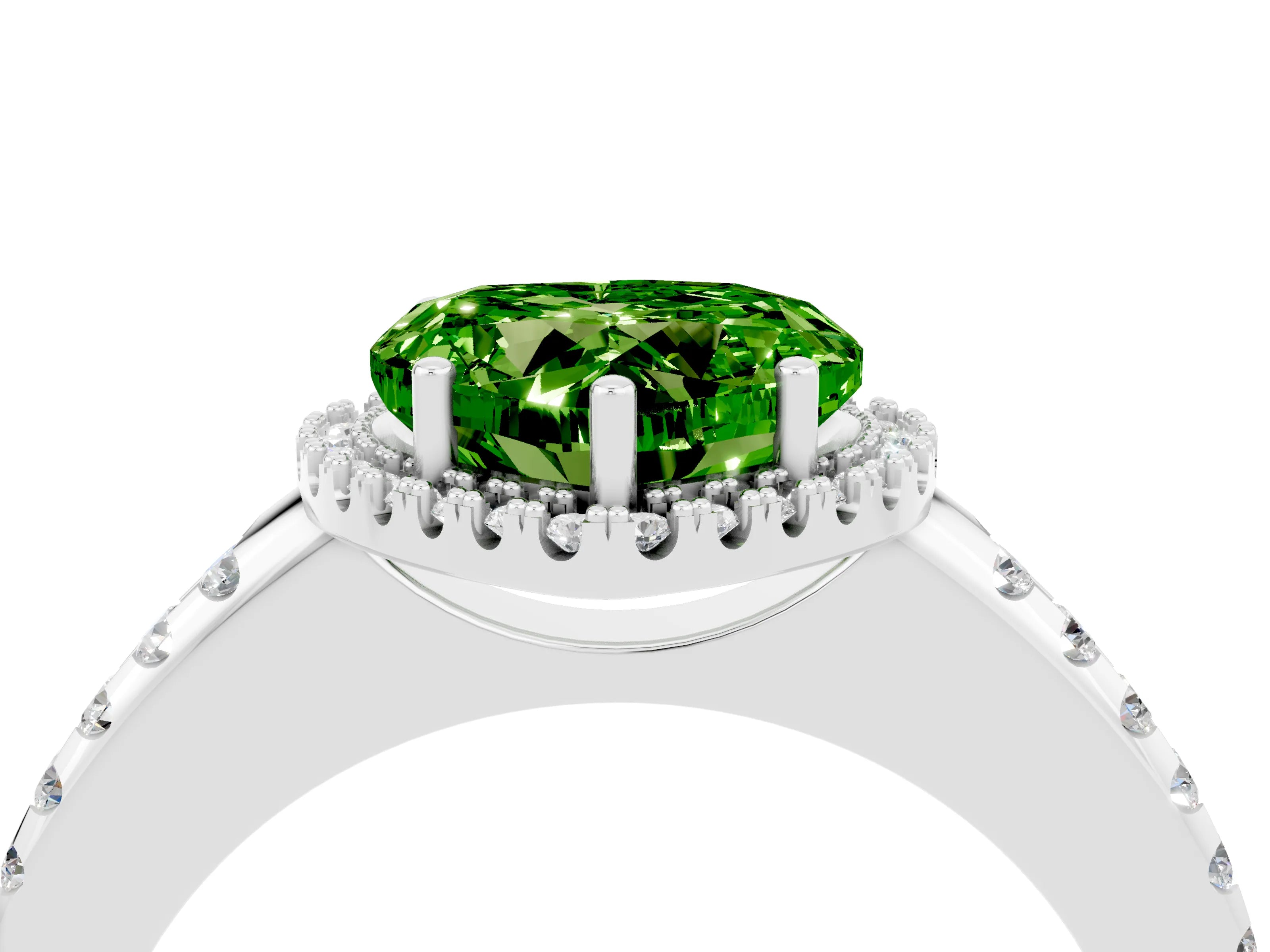 White gold Heart Cut Peridot Pavé Halo Ring with Four-Prong Setting_16