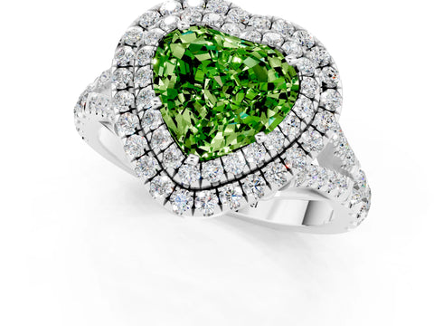 White gold Heart Cut Peridot Pavé Split Shank Double Halo Engagement Ring_1