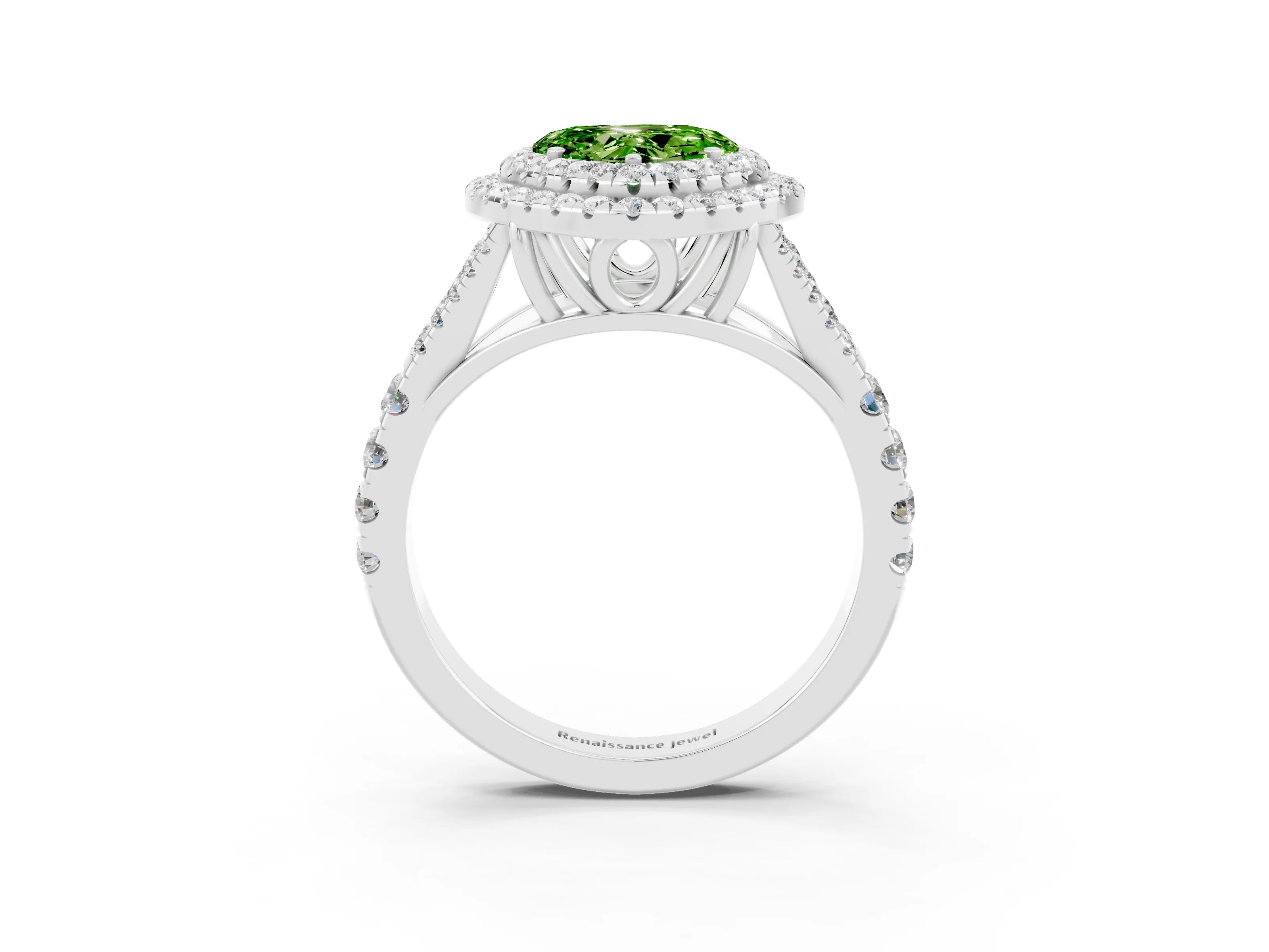 White gold Heart Cut Peridot Pavé Split Shank Double Halo Engagement Ring_3