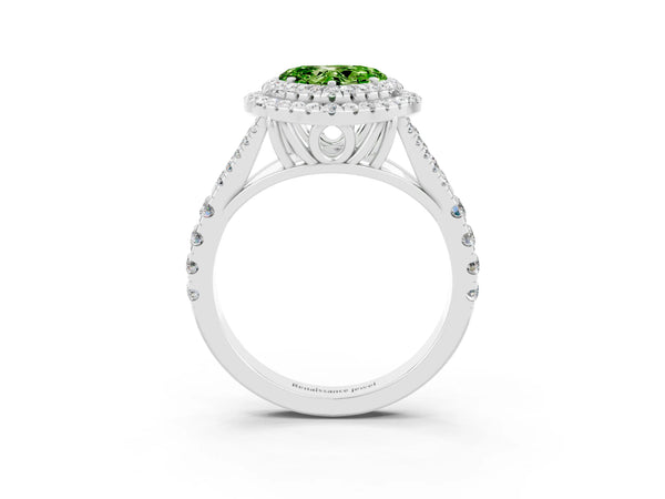 White gold Heart Cut Peridot Pavé Split Shank Double Halo Engagement Ring