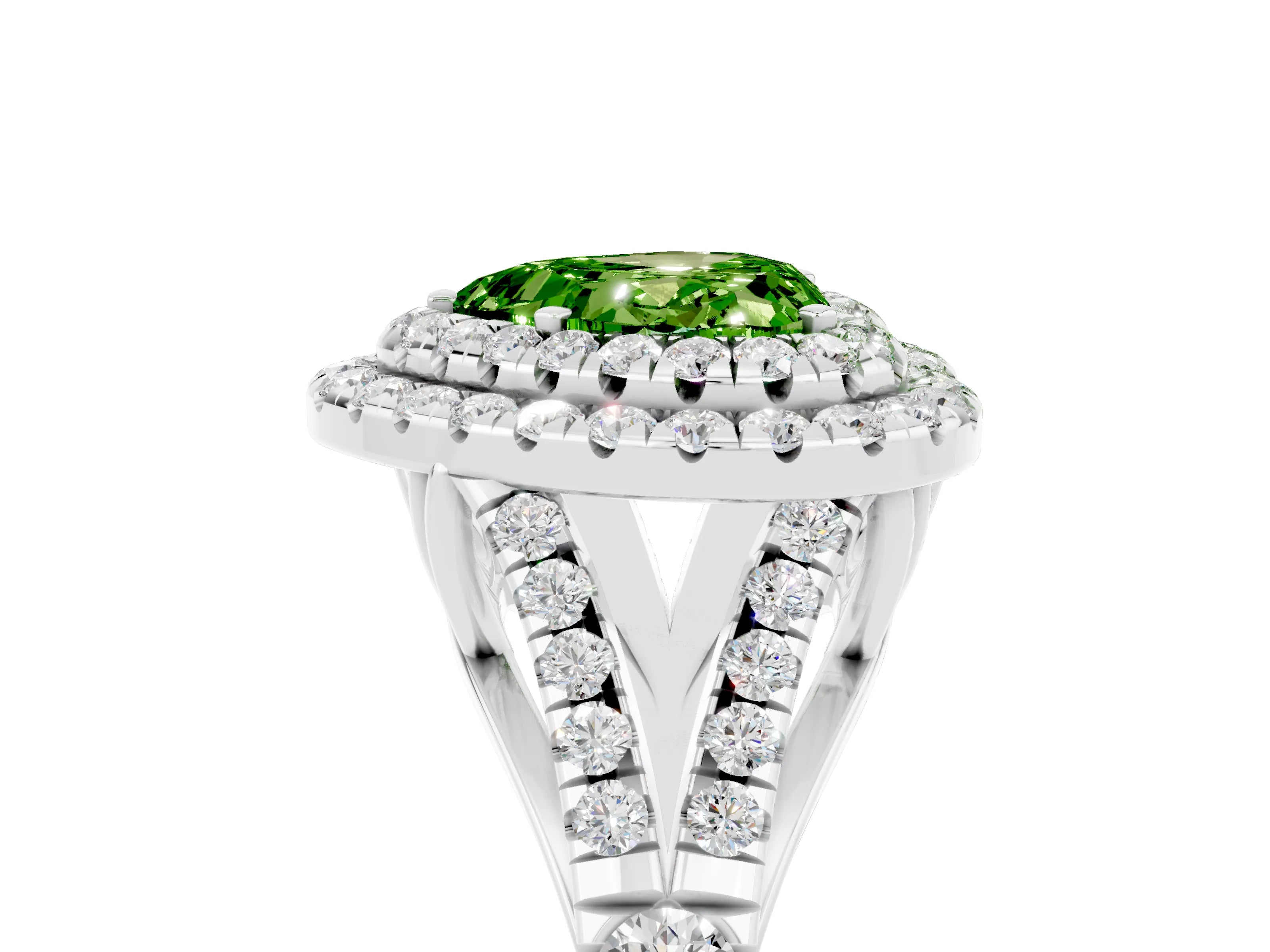White gold Heart Cut Peridot Pavé Split Shank Double Halo Engagement Ring_5