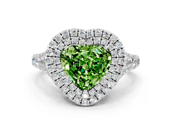 White gold Heart Cut Peridot Pavé Split Shank Double Halo Engagement Ring