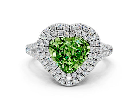 White gold Heart Cut Peridot Pavé Split Shank Double Halo Engagement Ring