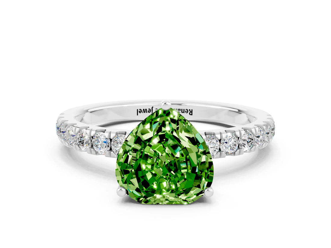 White gold Heart Cut Peridot Pave Band Solitaire Ring with Four-Prong Setting_24