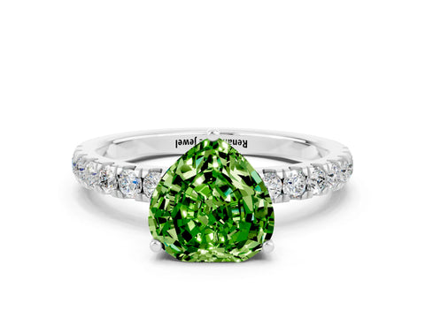 White gold Heart Cut Peridot Pave Band Solitaire Ring with Four-Prong Setting_24
