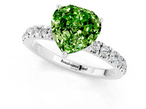 White gold Heart Cut Peridot Pave Band Solitaire Ring with Four-Prong Setting_25