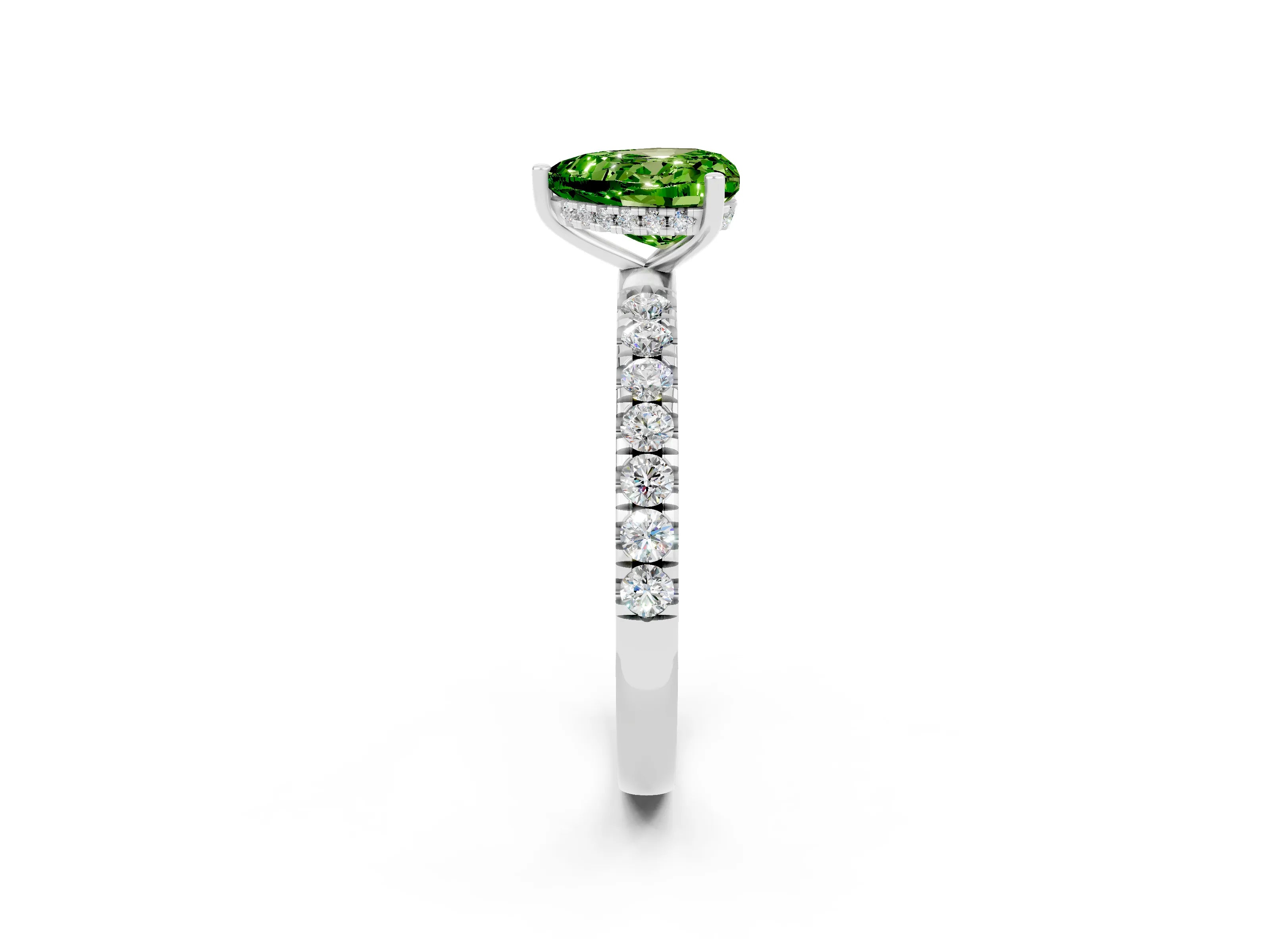 White gold Heart Cut Peridot Pave Band Solitaire Ring with Four-Prong Setting_26