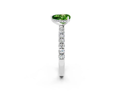 White gold Heart Cut Peridot Pave Band Solitaire Ring with Four-Prong Setting_26