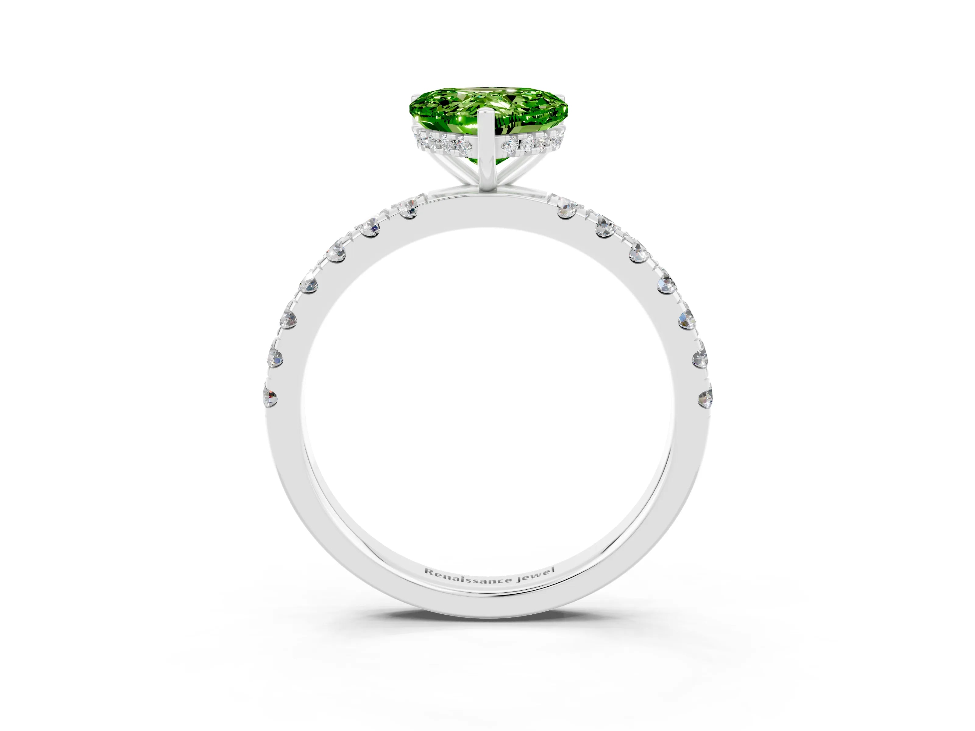 White gold Heart Cut Peridot Pave Band Solitaire Ring with Four-Prong Setting_27