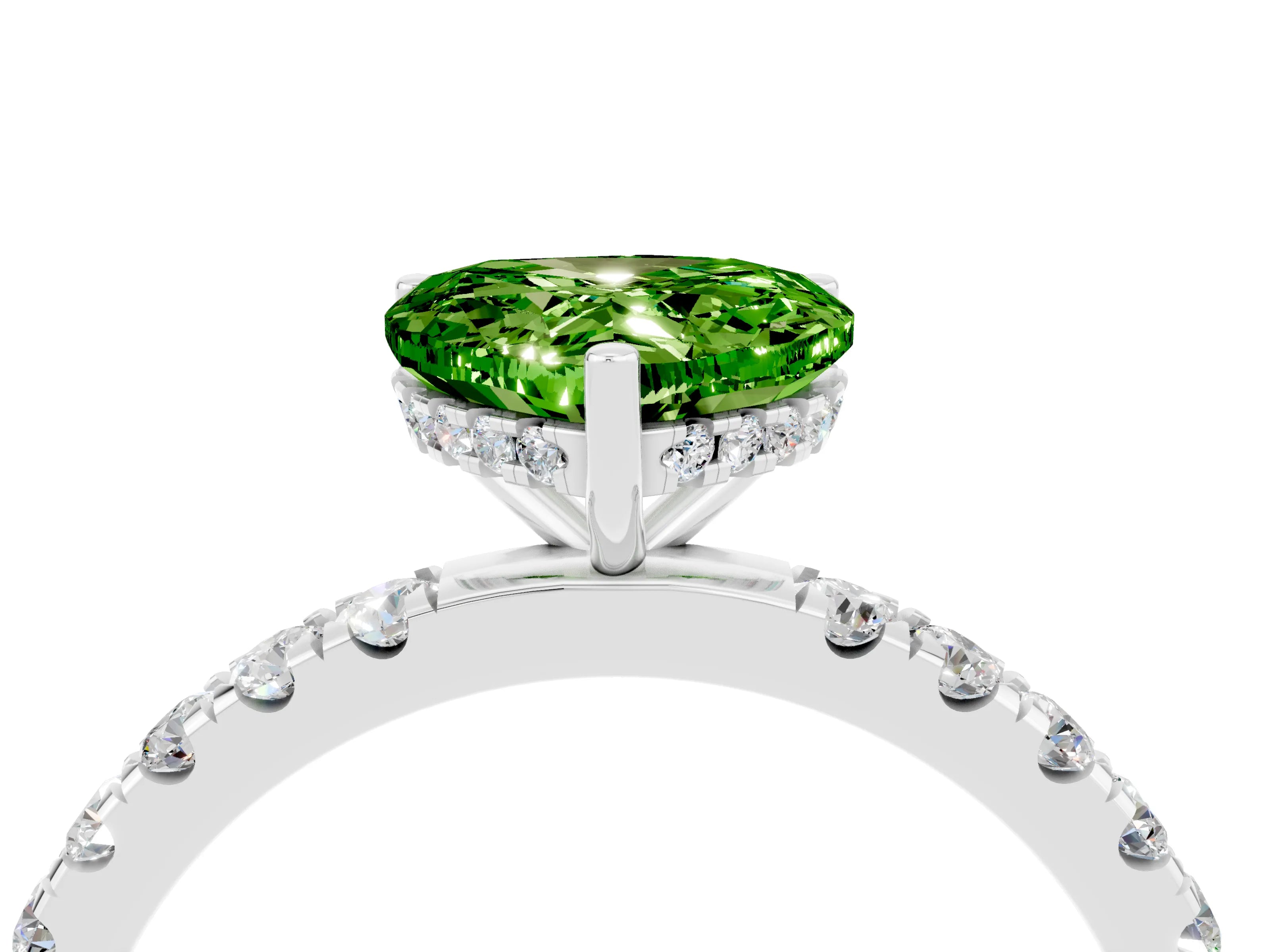 White gold Heart Cut Peridot Pave Band Solitaire Ring with Four-Prong Setting_28
