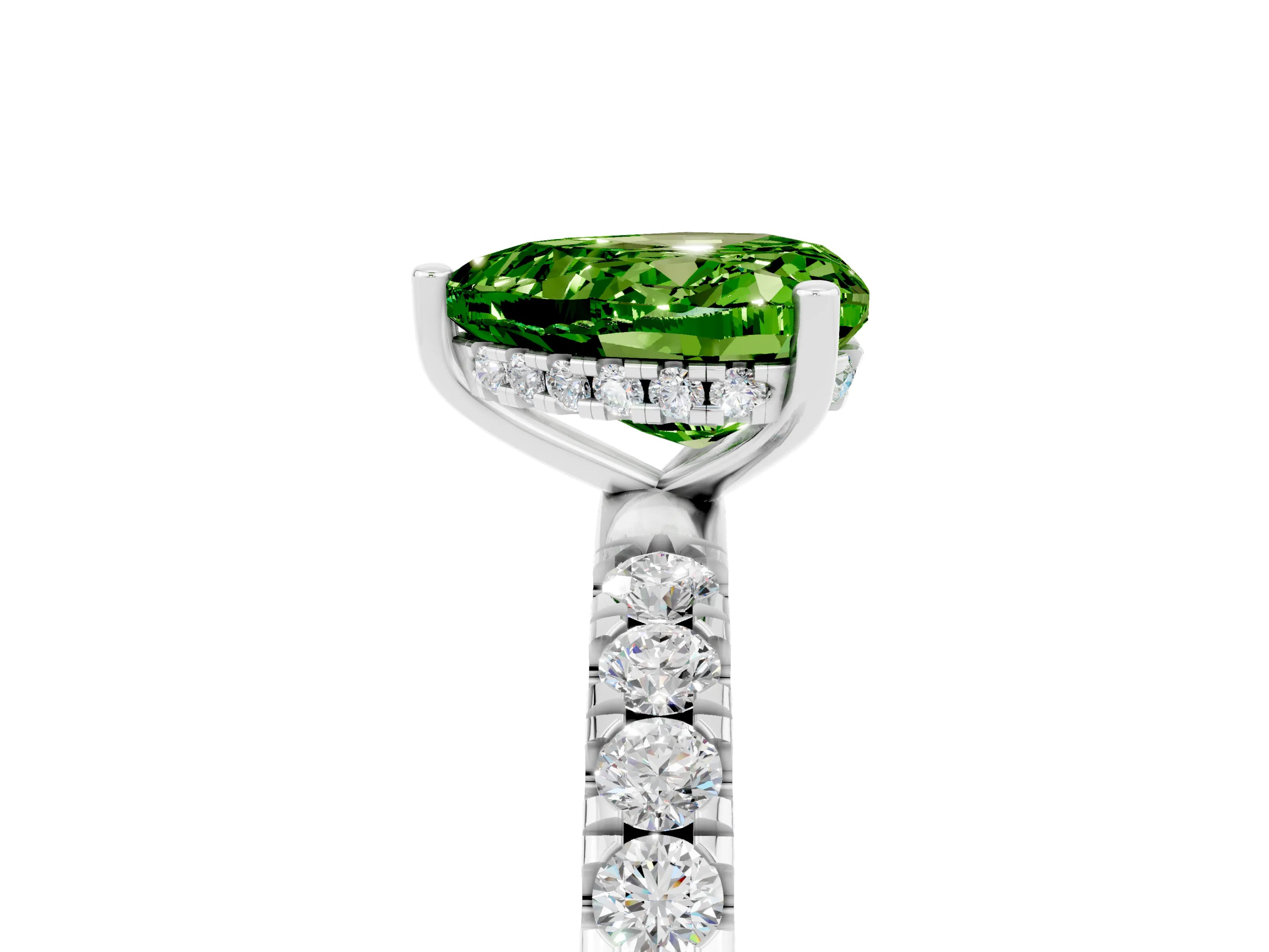 White gold Heart Cut Peridot Pave Band Solitaire Ring with Four-Prong Setting_29