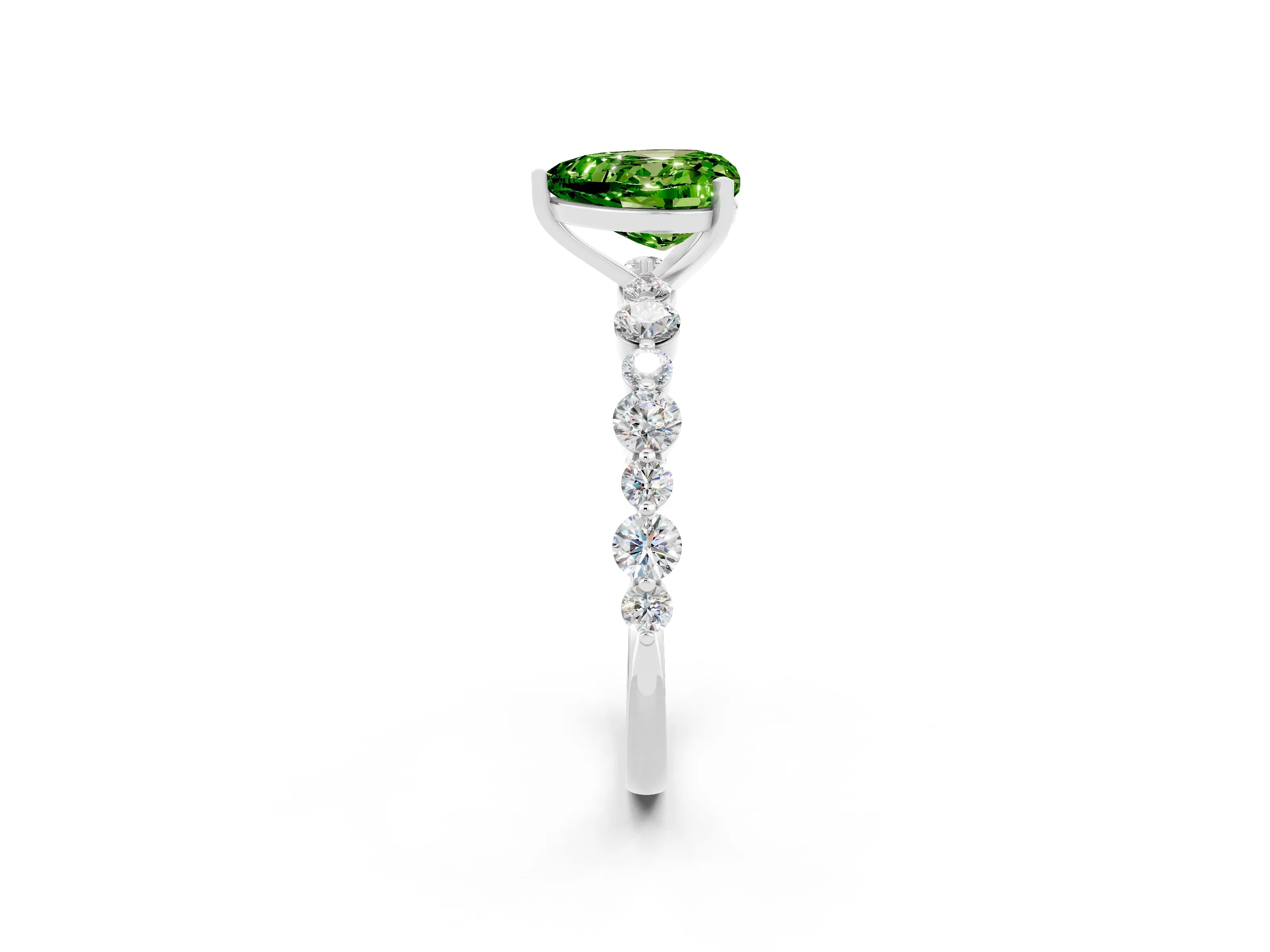 White gold Heart Cut Peridot Prong Set Engagement Ring with Pavé Band_2