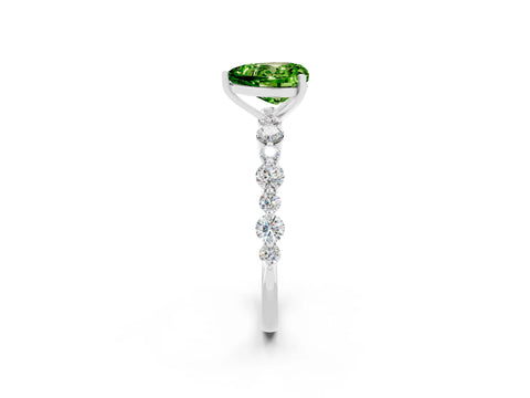White gold Heart Cut Peridot Prong Set Engagement Ring with Pavé Band_2