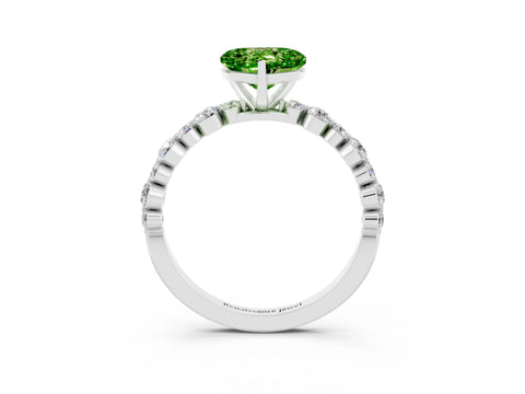 White gold Heart Cut Peridot Prong Set Engagement Ring with Pavé Band_3