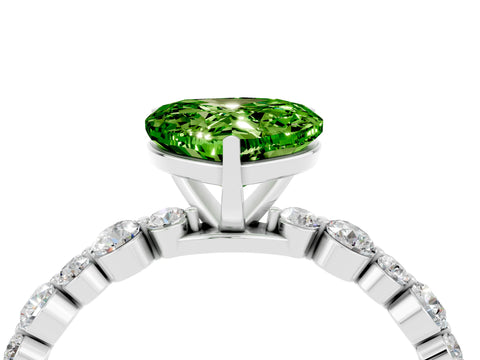 White gold Heart Cut Peridot Prong Set Engagement Ring with Pavé Band_4