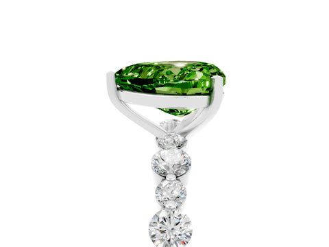 White gold Heart Cut Peridot Prong Set Engagement Ring with Pavé Band_5