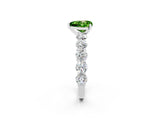 White gold Heart Cut Peridot Prong Setting with Side Stones on a Pave Band_2