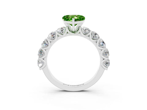 White gold Heart Cut Peridot Prong Setting with Side Stones on a Pave Band_3