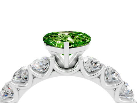 White gold Heart Cut Peridot Prong Setting with Side Stones on a Pave Band_4