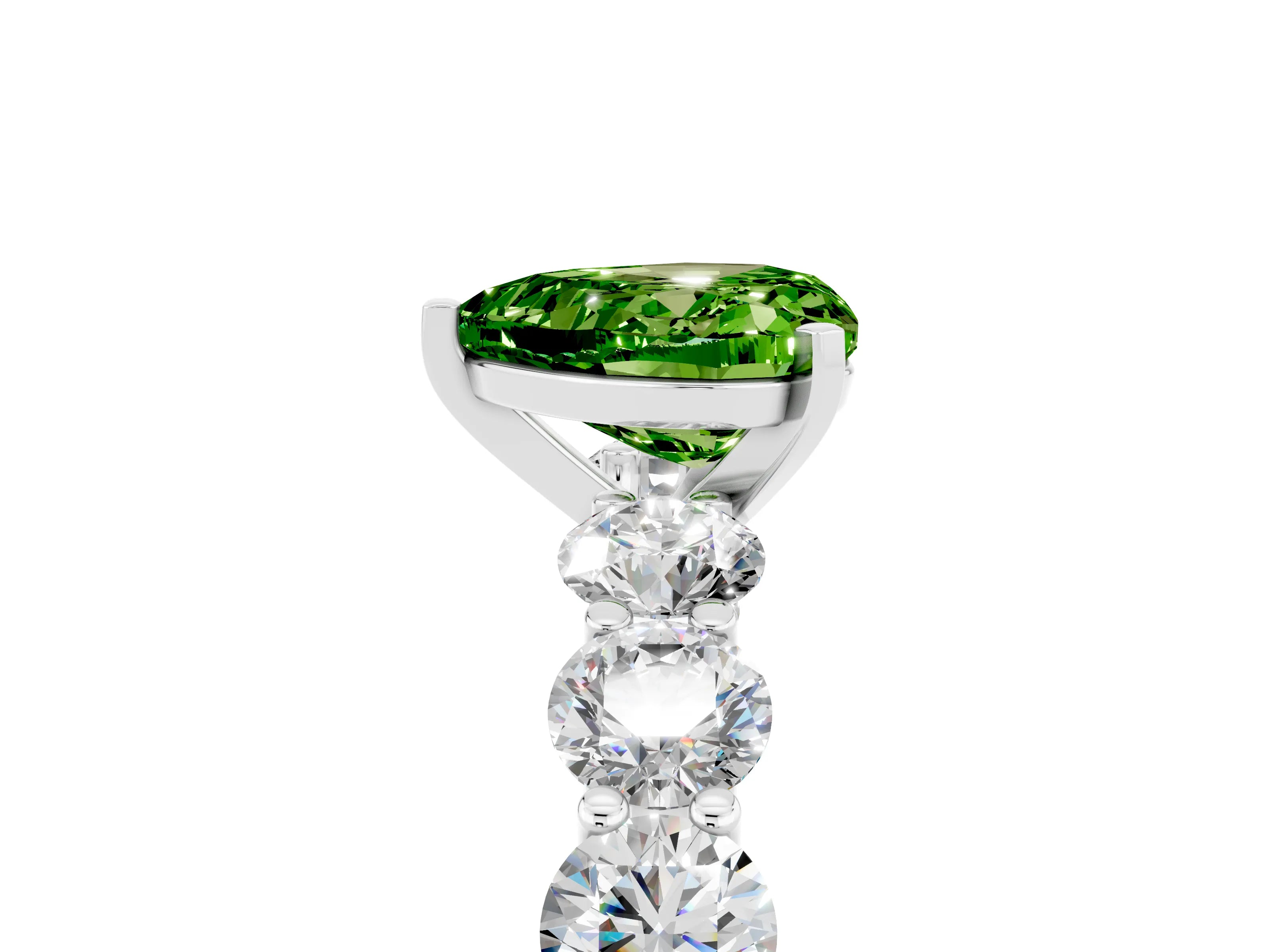 White gold Heart Cut Peridot Prong Setting with Side Stones on a Pave Band_5