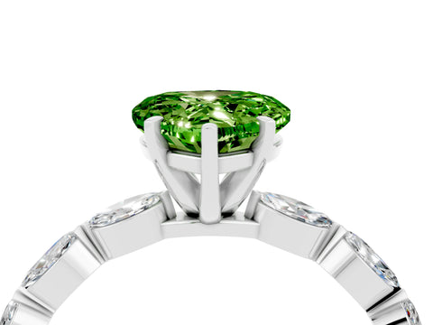 White gold Heart Cut Peridot Ring with Marquise Side Stones and Prong Setting_4