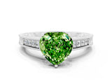 White gold Heart Cut Peridot Ring with Milgrain Pavé Band and Four-Prong Setting_12