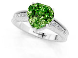 White gold Heart Cut Peridot Ring with Milgrain Pavé Band and Four-Prong Setting_13