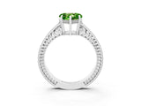 White gold Heart Cut Peridot Ring with Milgrain Pavé Band and Four-Prong Setting_15