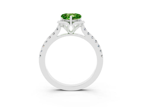 White gold Heart Cut Peridot Ring with Pavé Band and Floral Prong Setting_3