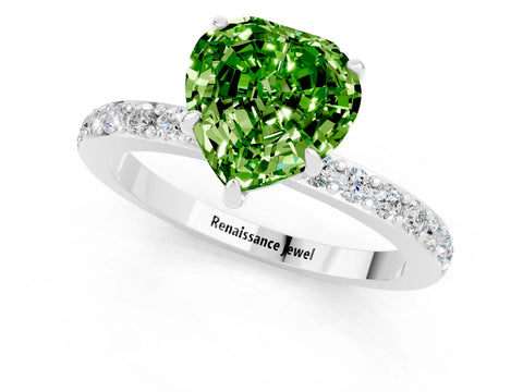 White gold Heart Cut Peridot Ring with Pavé Band and Four-Prong Setting_1