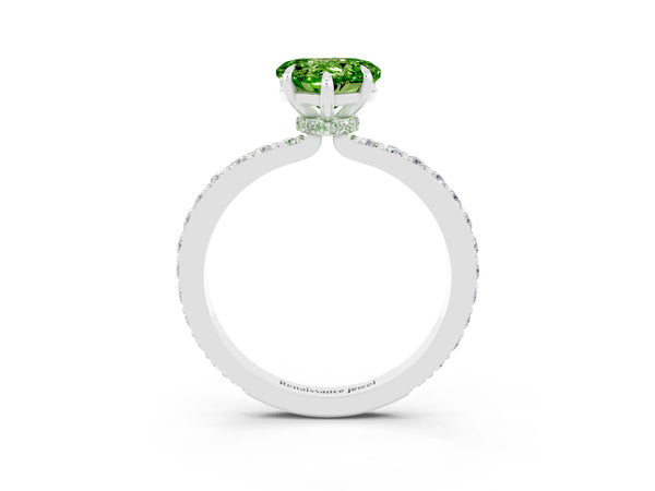 White gold Heart Cut Peridot Pavé Engagement Ring with Round  Accents and Prong Setting